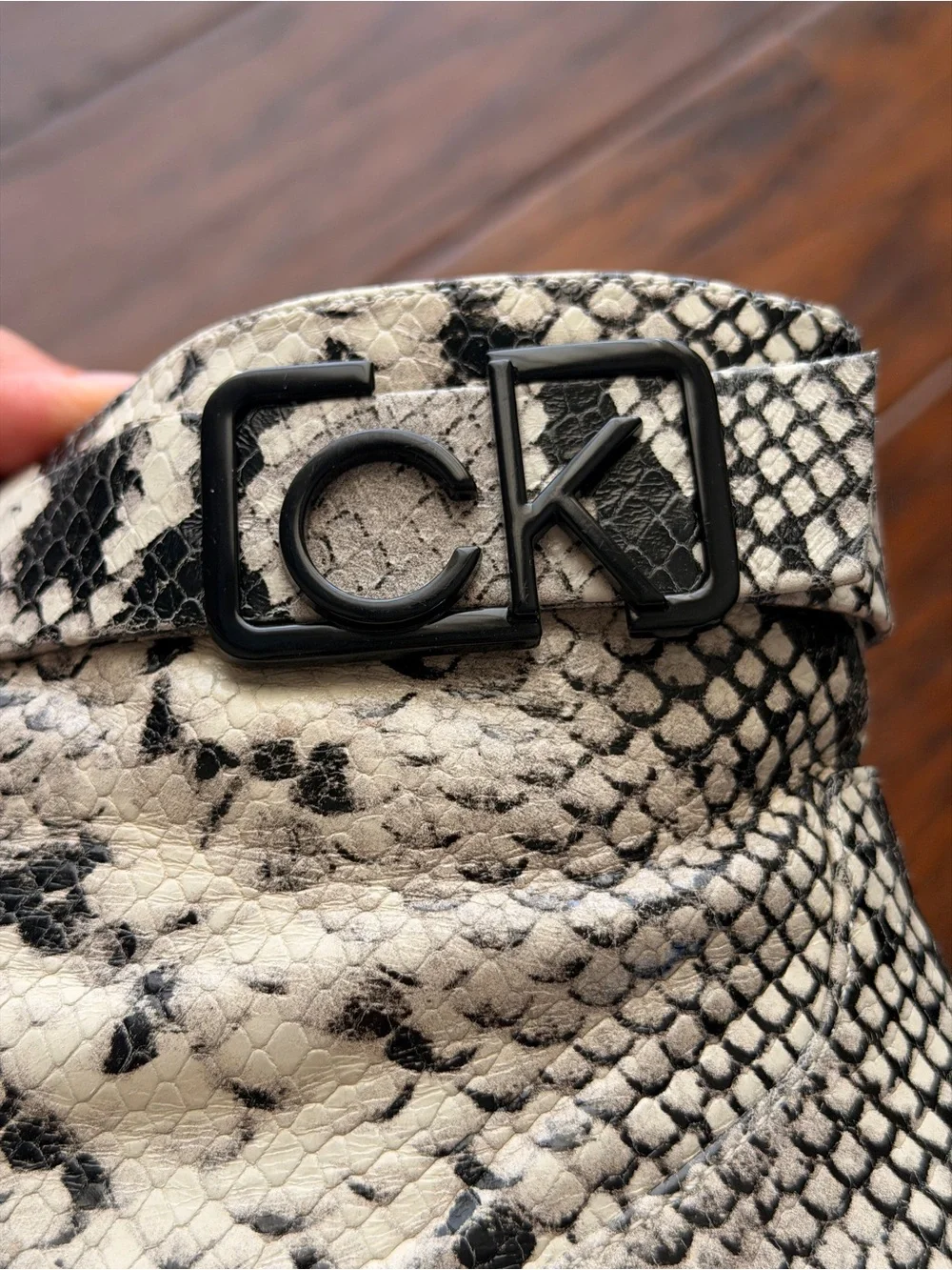 Calvin Klein Black & Ivory Snakeskin-Print Ankle Booties